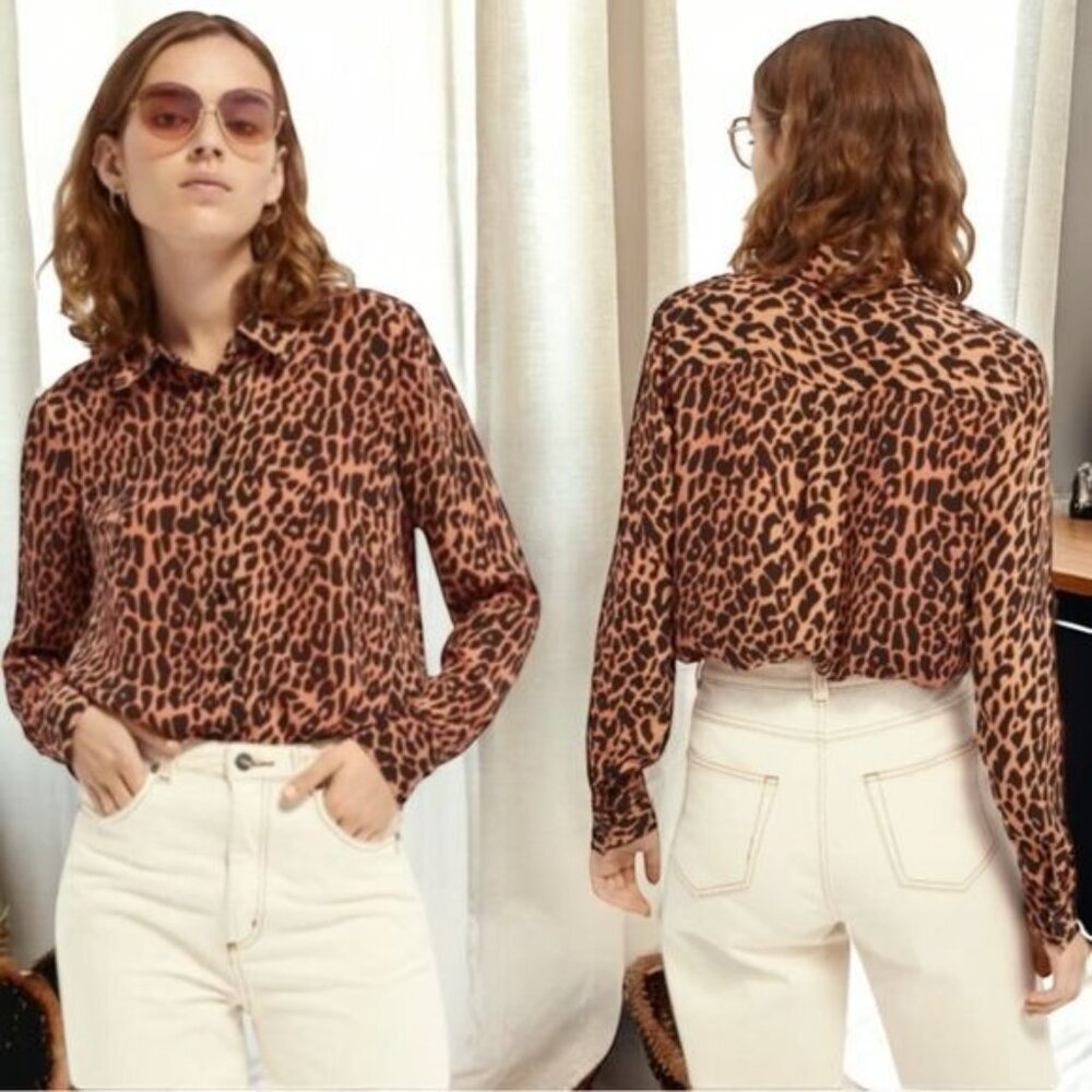 Scotch & Soda Mixed Animal Print Button Up Blouse‎ Chic Career Statement S